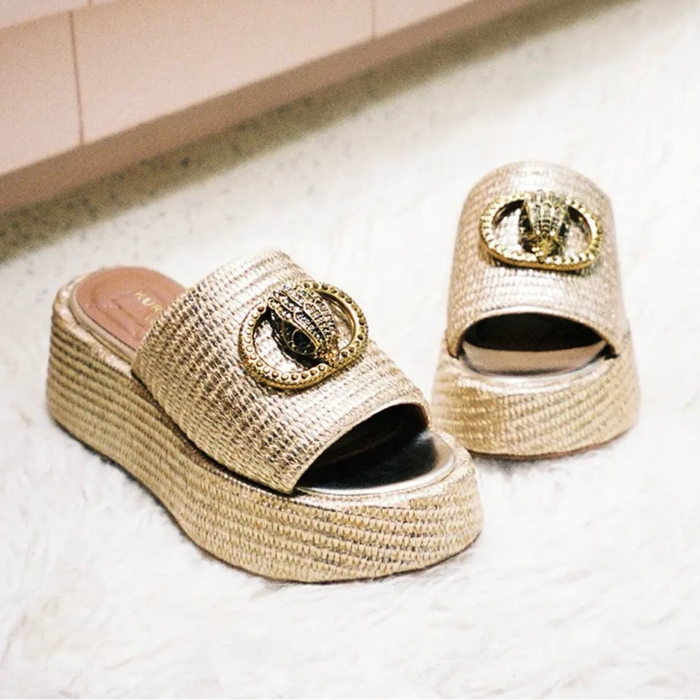 Kurt Geiger Chelsea Raffia Logo Ornament Platform Slide Sandals